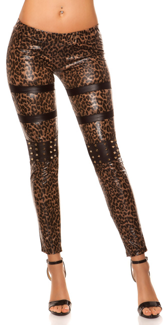 lederlook-leggings met studs luipaard